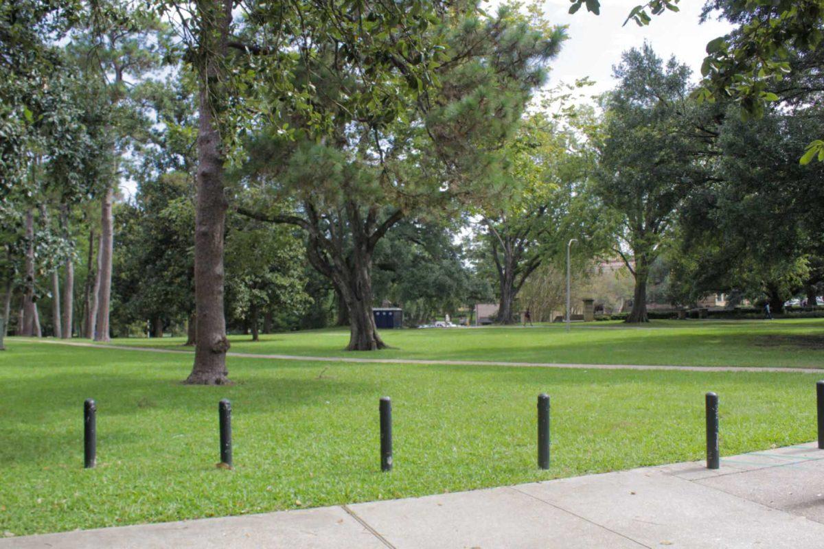 The area between the Pentagon Dormitories and the Greek Theater sits empty during the school day on Thursday, Sept. 8, 2022, on Dalrymple Dr. in Baton Rouge, La.