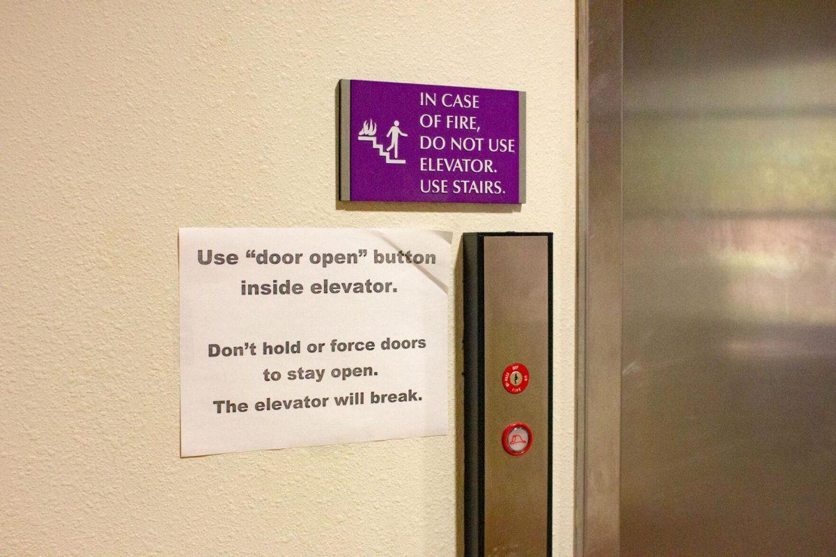 The sign displays information regarding the elevator on Friday, Sept. 2, 2022, in South Hall in Baton Rouge La.