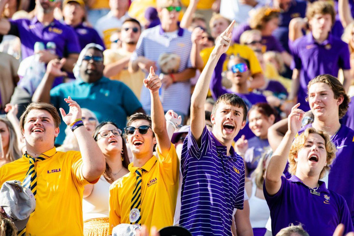 LSU football fans sing to “Callin Baton Rouge” Saturday, Sept. 17, 2022 before LSU’s 31-16 win against Mississippi State at Tiger Stadium in Baton Rouge, La.