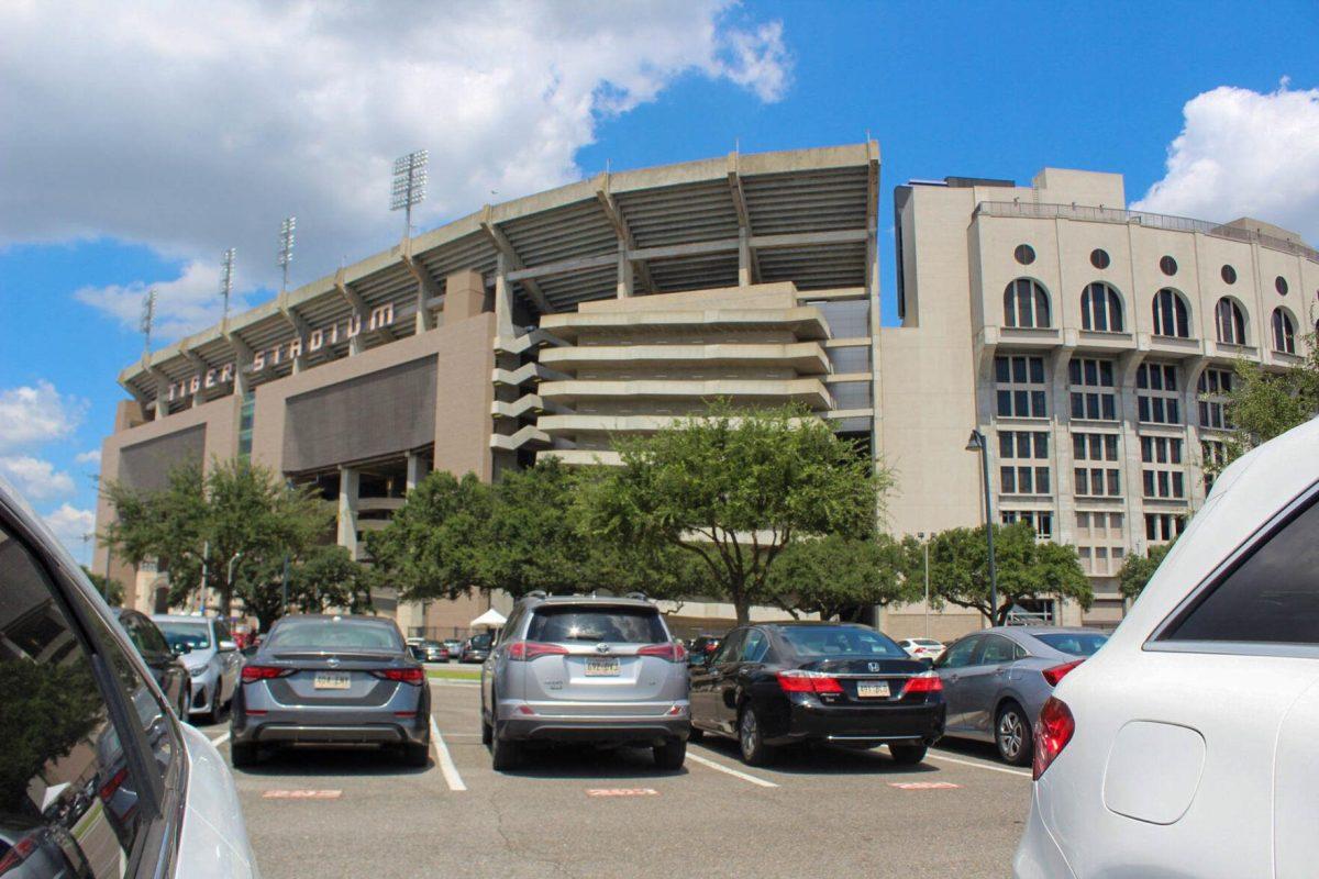 Tiger stadium stands beside the full commuter parking lot on Friday, Aug. 2nd, 2022, in Baton Rouge, La.