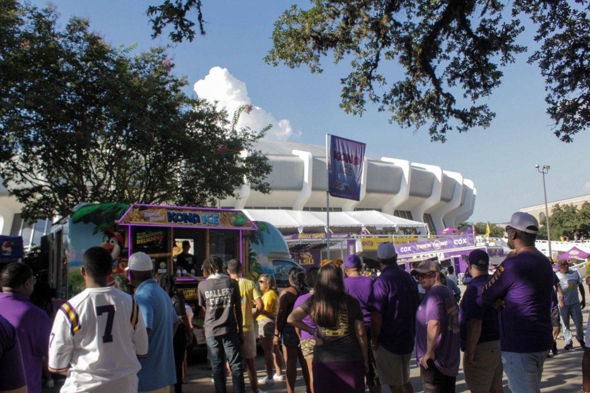 LSU fans wait in line for Kona Ice outside of the PMAC on Saturday, Sept. 10, 2022, on N. Stadium Drive, in Baton Rouge, La.