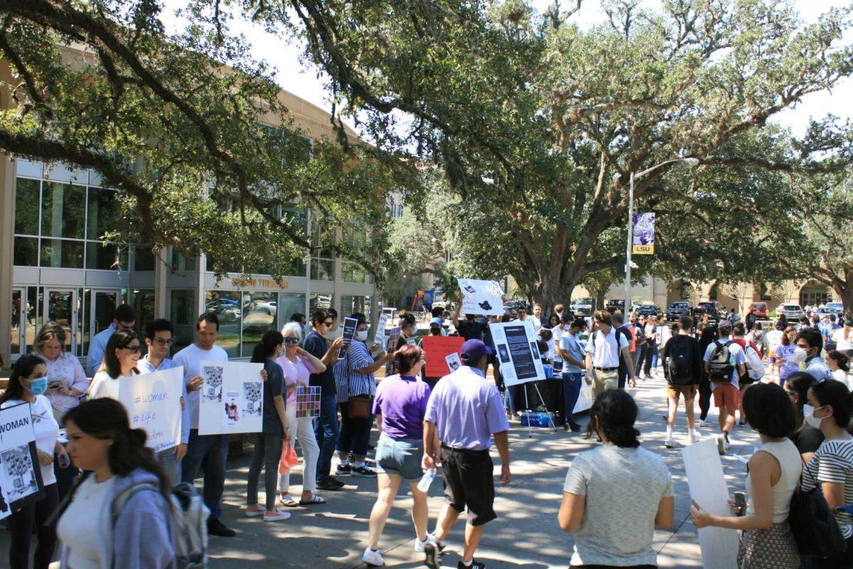 Advocates for the situation in Iran in Free Speech Alley denounce the actions of the Iranian government on Sept. 23, 2022.