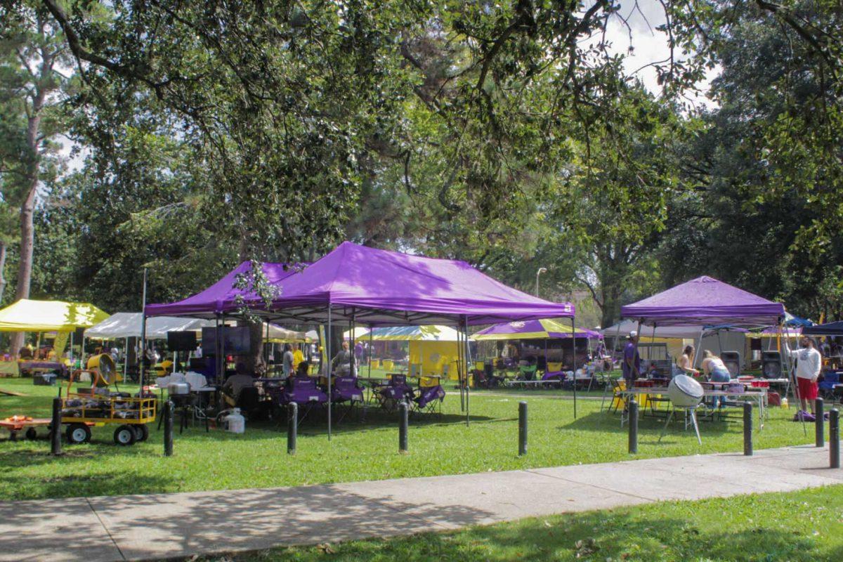 Tailgating LSU Fans fill the area between the Pentagon Dormitories and the Greek Theater on Saturday, Sept. 10, 2022, on Dalrymple Dr. in Baton Rouge, La.