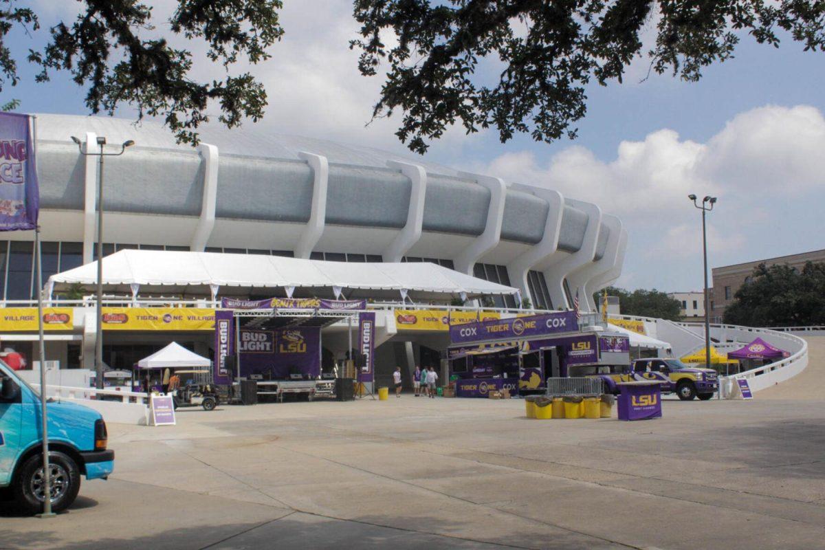 The PMAC sits awaiting LSU fans to enjoy the festivities set up for Game Day on Saturday, Sept. 10, 2022, on N. Stadium Drive, in Baton Rouge, La.