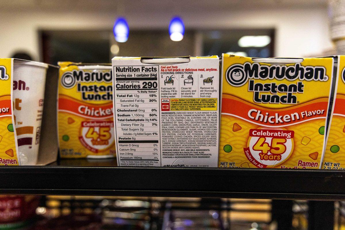 Maruchan instant ramen noodles sit printed with nutrition facts on them Monday, Sept. 12, 2022, in On the Geaux in the LSU Student Union.