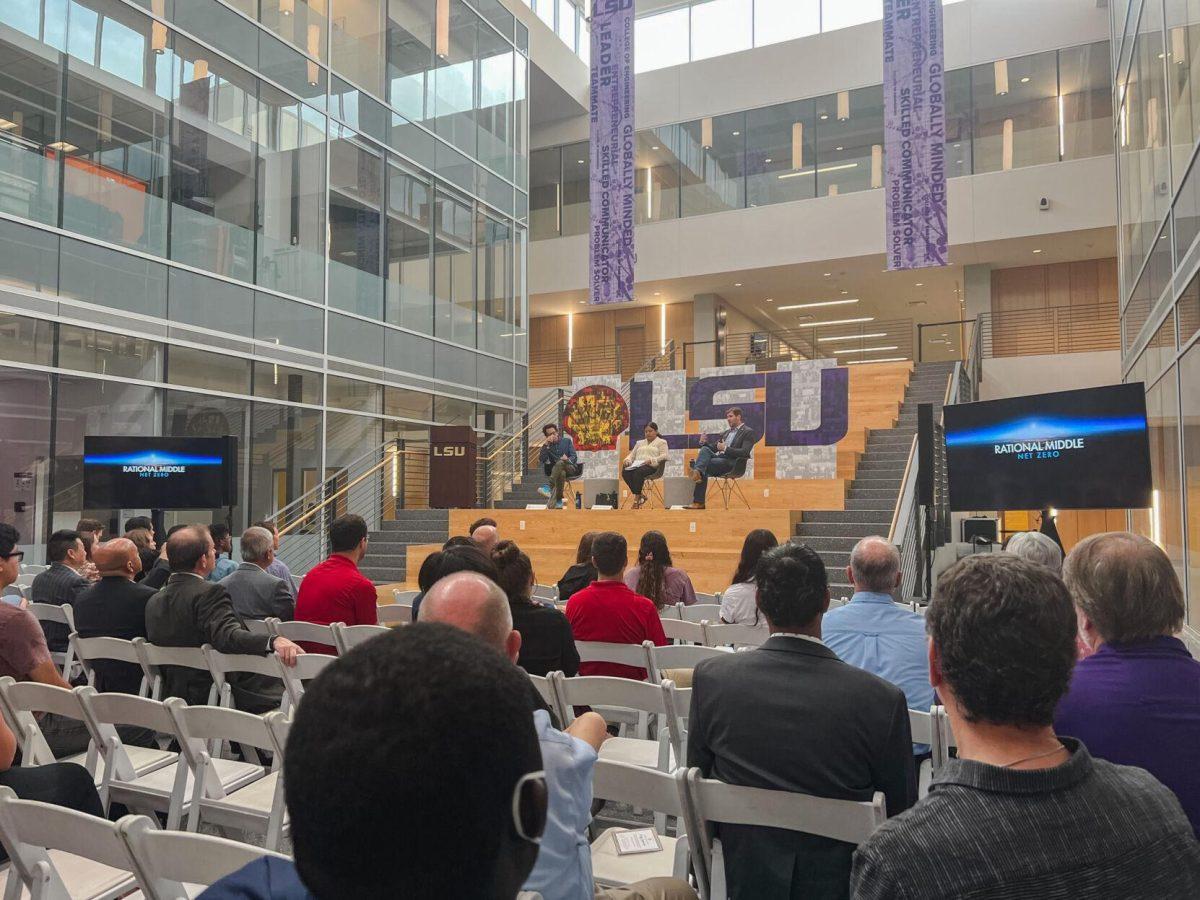 The audience listens to the panelists' discussion during the Shell Energy Symposium on September 8, 2022, at Patrick F. Taylor Hall on South Quad Drive in Baton Rouge, La.&#160;