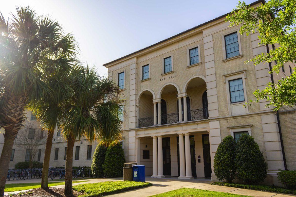 East Laville Hall's entrance sits Wednesday, April 6, 2022, on LSU's campus.