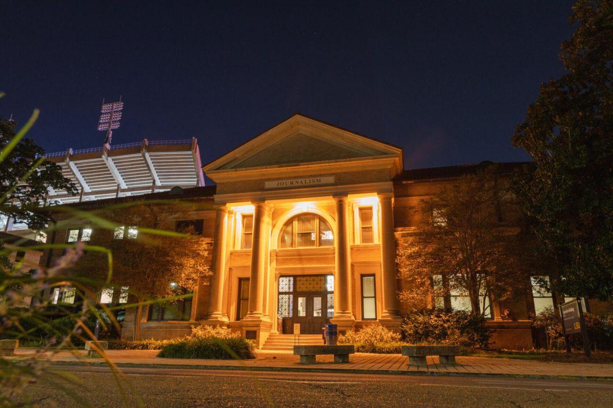 Tiger Stadium stands behind the Journalism Building on Tuesday, Sept. 13, 2022, on Field House Drive in Baton Rouge, La.