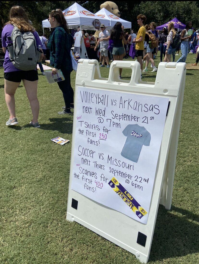 Sign promotes an upcoming volleyball match&#160;at Fall Fest on Friday, Sep. 16.