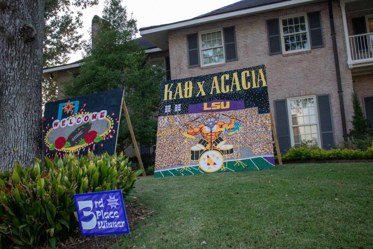 The Theta X Acacia pomped board takes 3rd place in the pomping competition on Thursday, Oct. 20, 2022, on West Lakeshore Drive on LSU's Campus.