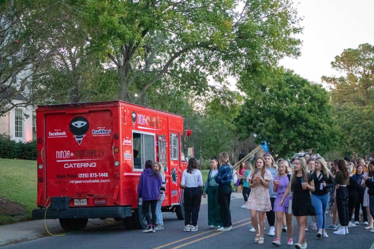 Greek Life hosts a block party to celebrate Pomping Competition and Homecoming Week on Thursday, Oct. 20, 2022, on West Lakeshore Drive on LSU's Campus.