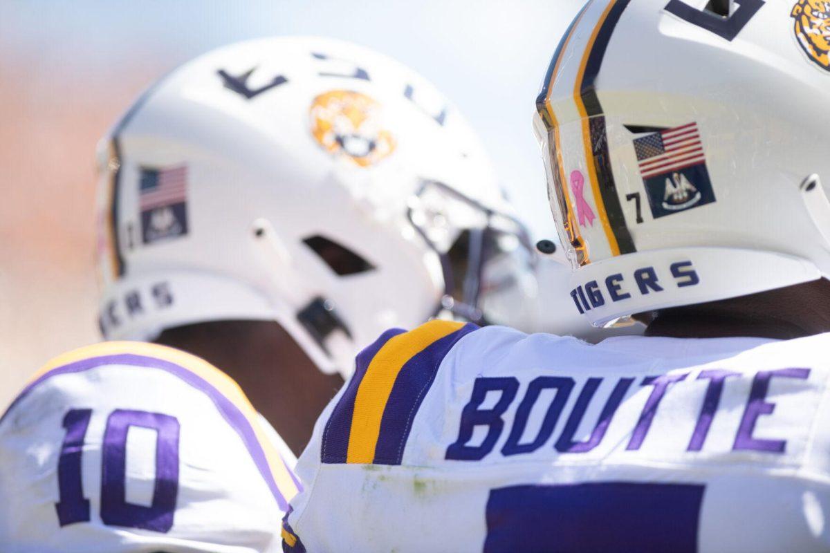 LSU junior wide receiver Kayshon Boutte (7) walks off the field after scoring a touchdown on Saturday, Oct. 8, 2022, during LSU's defeat to Tennessee 13-40 in Tiger Stadium.