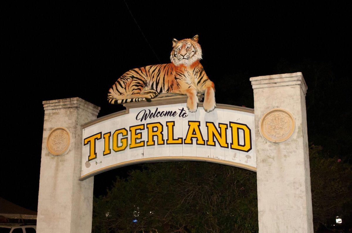 The iconic welcome sign greets guests to Tigerland in Baton Rouge, La on Thursday, Oct. 6, 2022.