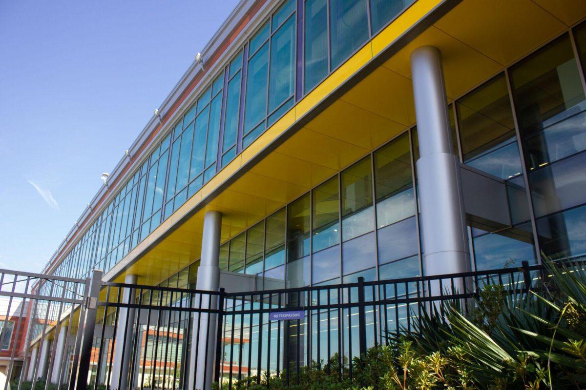 The color yellow compliments the windows on Monday, Oct. 3, 2022, at the LSU University Recreation in Baton Rouge, La.