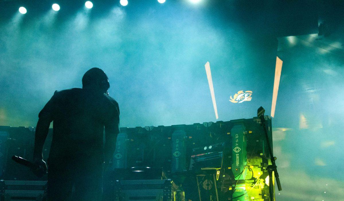 A production staff member manages audio transitions and hypes up the crowd on Wednesday, Oct. 19, 2022, at LSU's homecoming concert at the PMAC on North Stadium Drive in Baton Rouge, La.