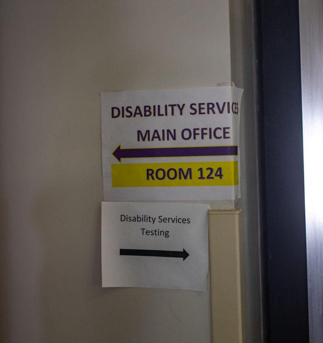 A sign for the Office of Disability Services points to 124 Johnston Hall on Friday, Sept. 30, 2022, on LSU's campus in Baton Rouge, La.