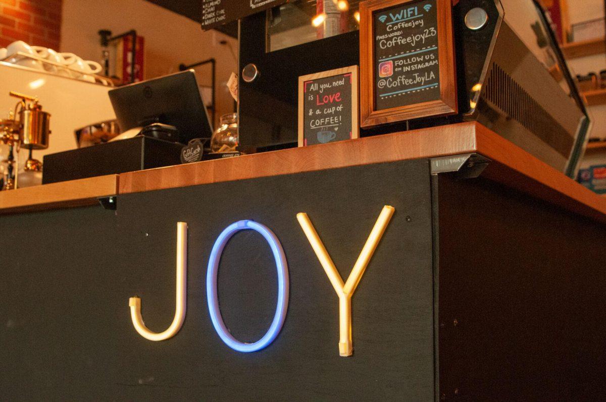 The word "JOY" hangs from the ordering counter on Tuesday, Oct. 4, 2022, at Coffee Joy on Perkins Road in Baton Rouge, La.