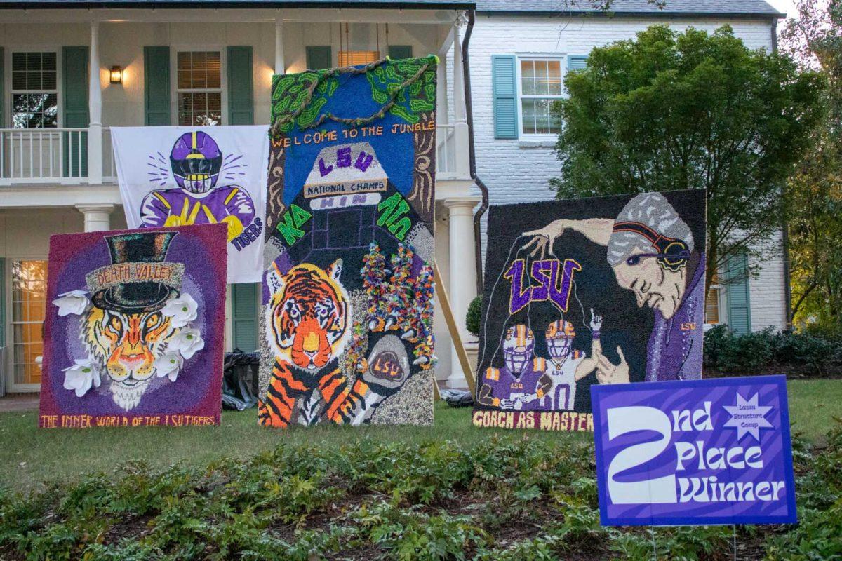 The Kappa Delta sorority's pomping boards take second place in Homecoming Pomping board competition on Saturday, October 22, 2022 on W Lakeshore Drive on LSU Campus.