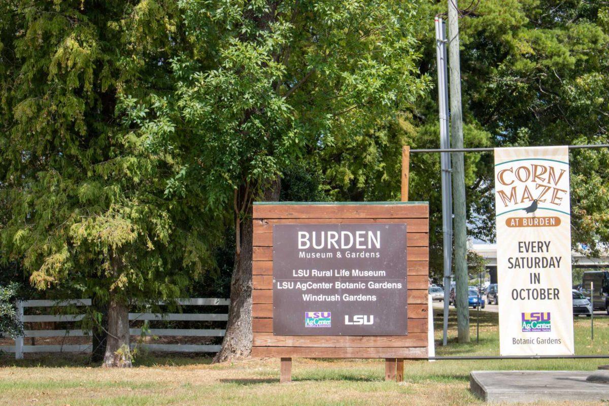 A sign at the entrance of the Botanic Gardens states the corn maze will be open every Saturday in October on Wednesday, Oct. 12, 2022, on Essen Ln. in Baton Rouge, La.