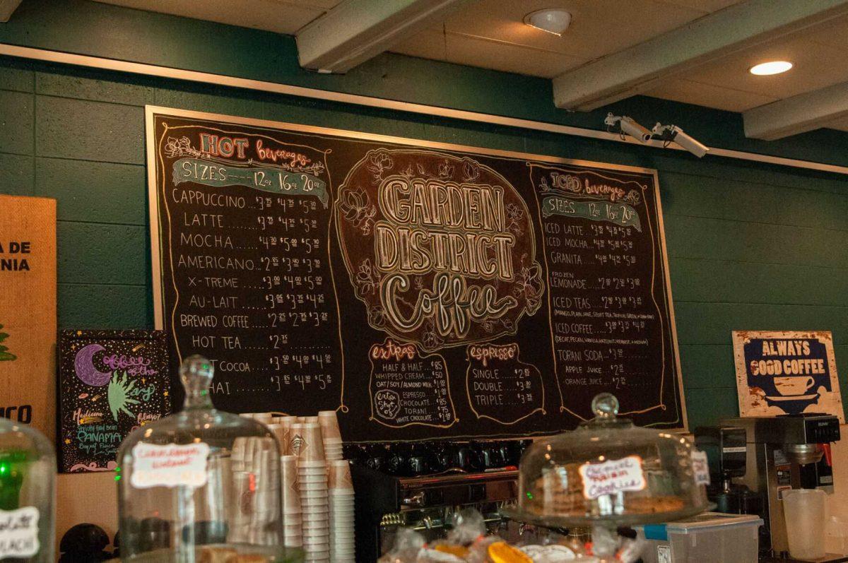 A handwritten menu displays the items for sale on Tuesday, Oct. 4, 2022, at Garden District Coffee on Perkins Road in Baton Rouge, La.