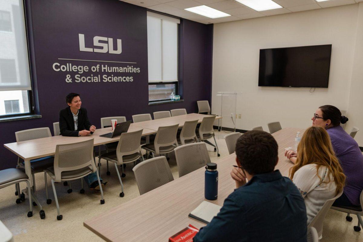 LSU Associate Professor of English Chris Barrett welcomes everyone to the meeting on Friday, Oct. 21, 2022, inside Hodges Hall on Field House Drive in Baton Rouge, La.