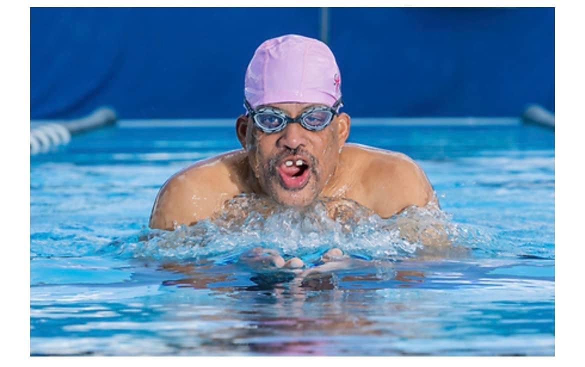 Herman Kelly practices swimming before his competition at the Senior Games in Lauderdale, Florida, representing State of Louisiana in May 2022.