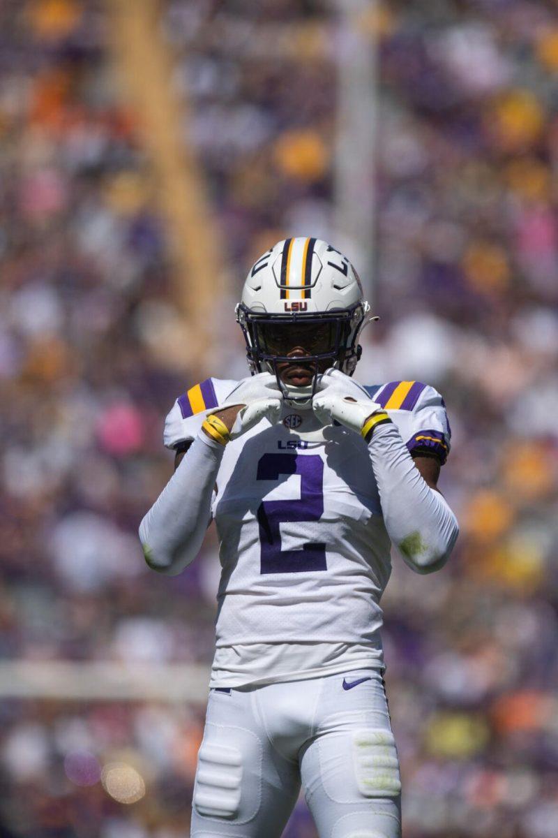 LSU junior cornerback Mekhi Garner (2) poses for a picture on Saturday, Oct. 8, 2022, during LSU's defeat to Tennessee 13-40 in Tiger Stadium.