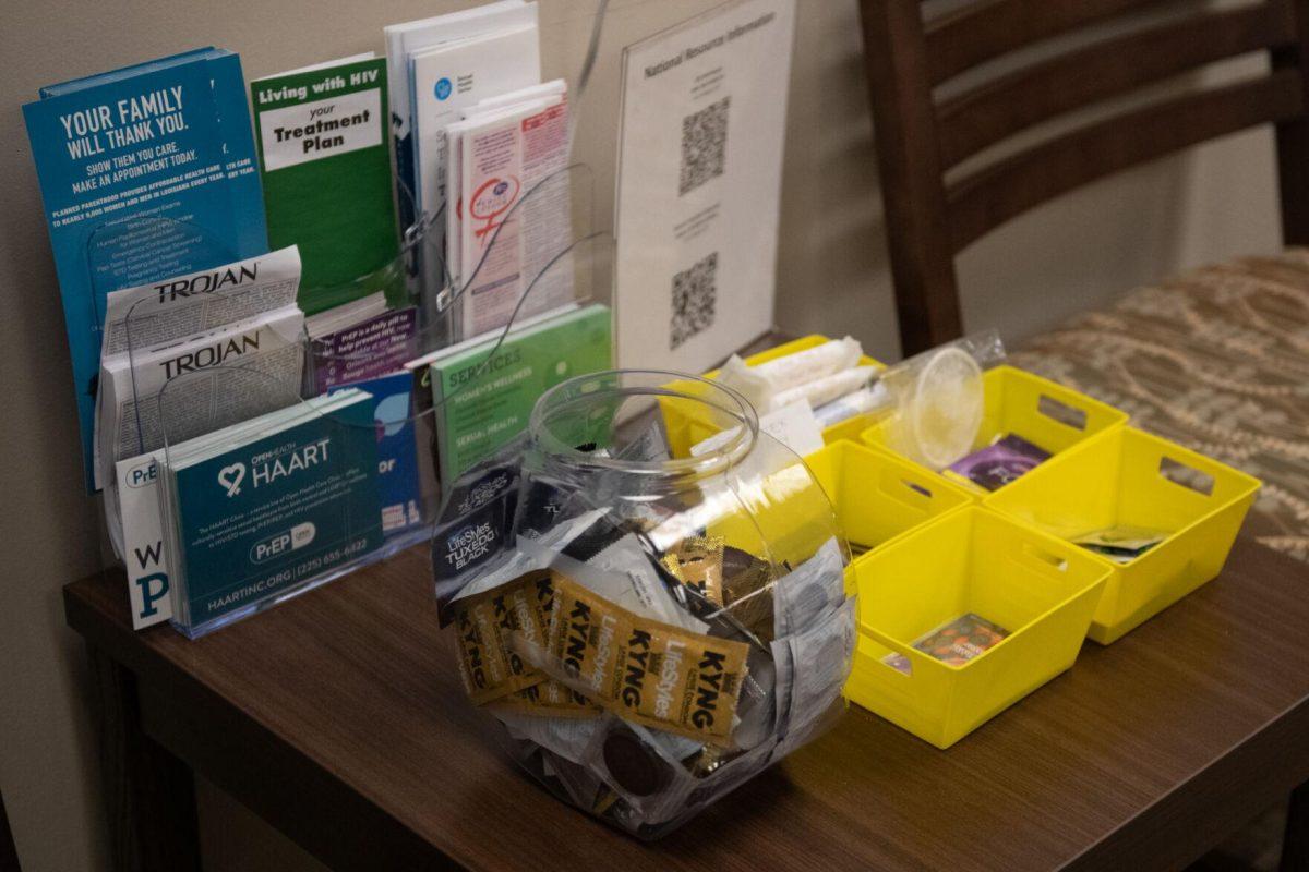 A bowl of condoms sits inside the Women&#8217;s Center on Tuesday, Oct. 4, 2022, on Veterans Drive in Baton Rouge, La.