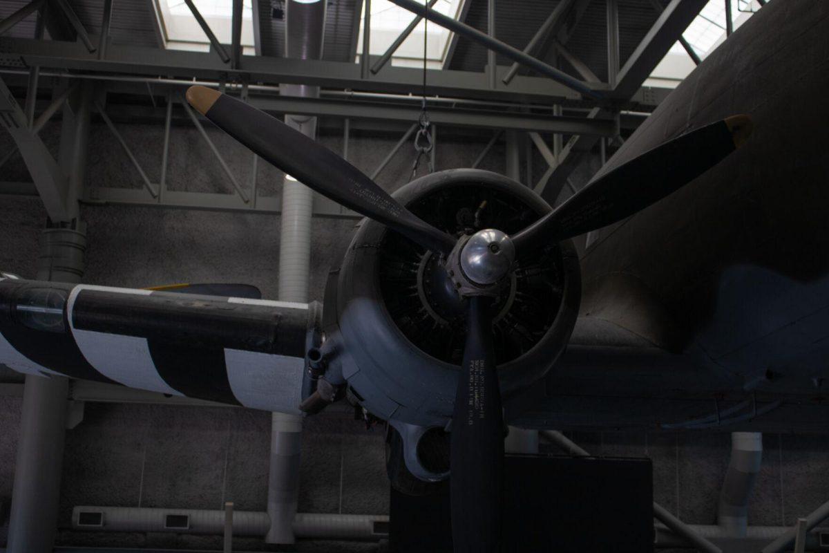 An airplane hangs on display on Saturday, Oct. 1, 2022, at the National World War II Museum in New Orleans, La.