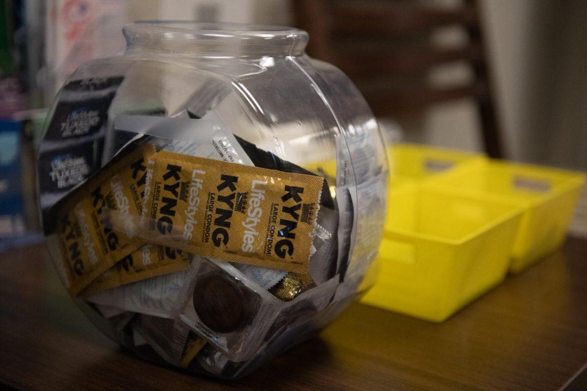 A bowl of condoms sits inside the Women&#8217;s Center on Tuesday, Oct. 4, 2022, on Veterans Drive in Baton Rouge, La.