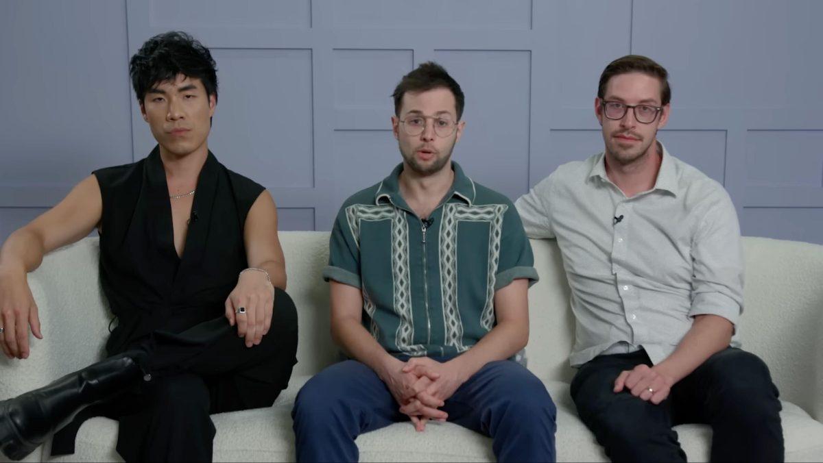 <p>Try Guys members Eugene Lee Yang,  Zach Kornfeld and Keith Habersberger (left to right) discuss the cheating scandal involving ex-member Ned Fulmer in an Oct. 3 YouTube video.</p>