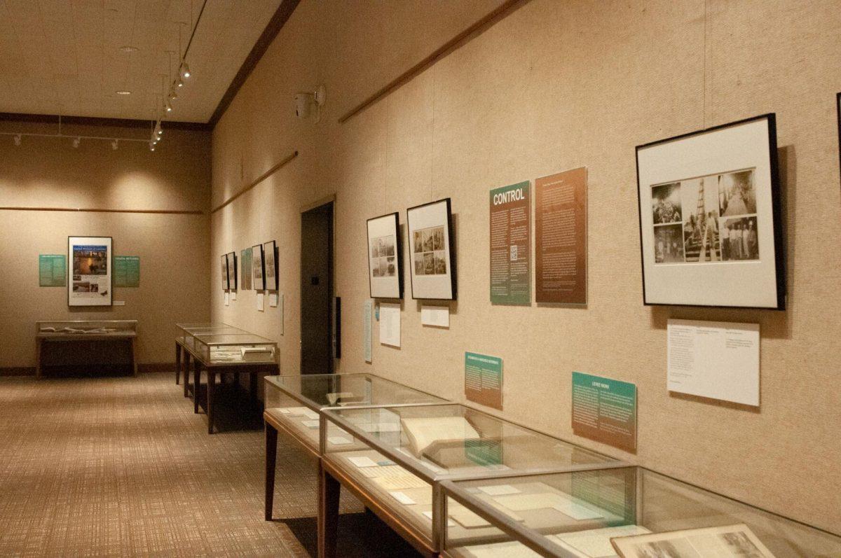 The first floor of the Hill Memorial Library on Field House Drive in Baton Rouge, La hosts the Water and Louisiana Consequences with Coastal Land exhibit on Tuesday, Oct. 11, 2022.