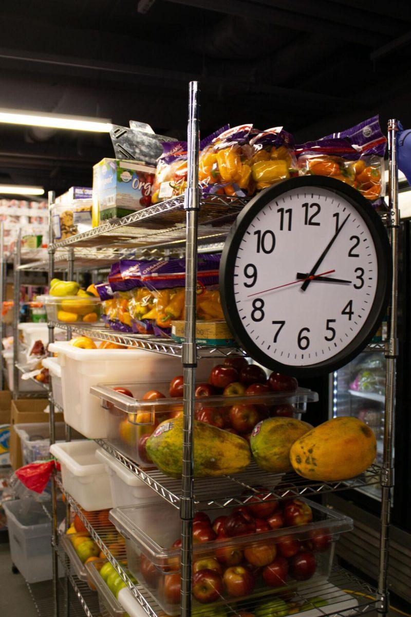 Fresh produce sits on the shelves on Thursday, Oct. 6, 2022, inside the food pantry at the LSU Student Union in Baton Rouge, La.