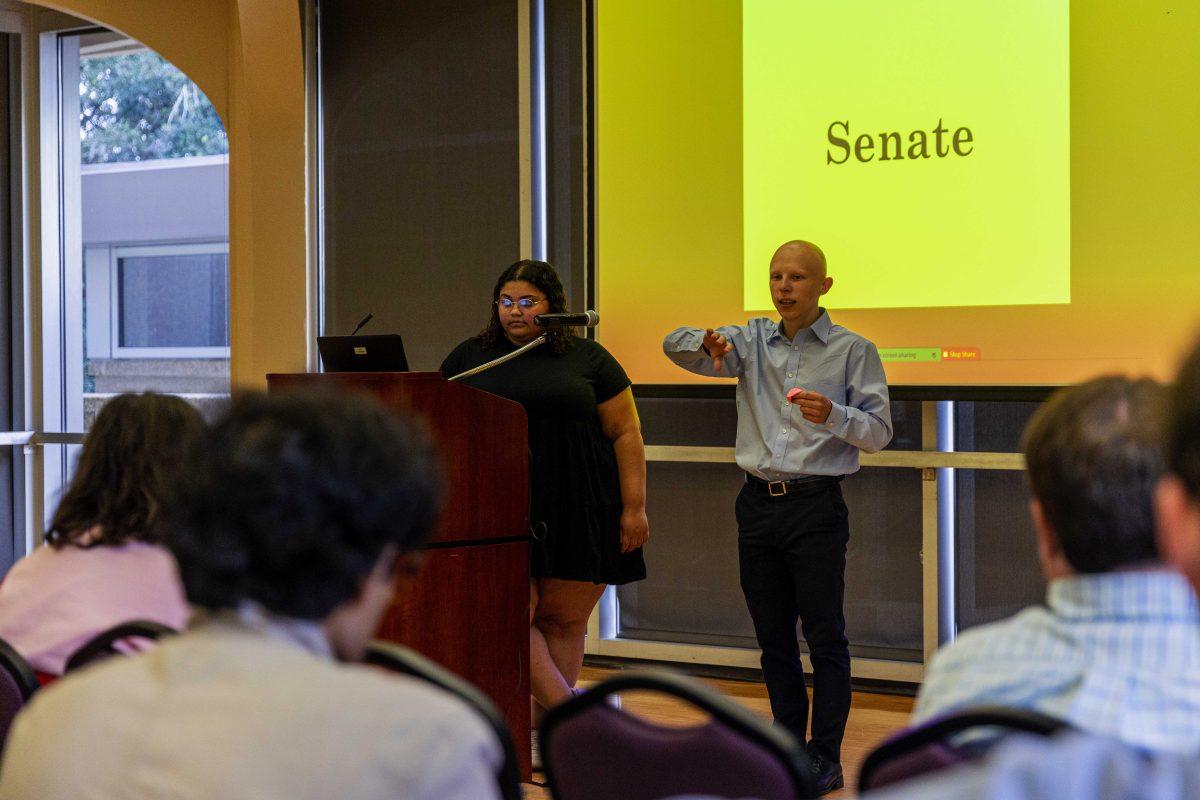 LSU Student Government elections commissioner Chris Charles announces SG Fall 2022 election results Friday, Oct. 28, 2022, in the Atchafalaya room in the LSU Student Union.