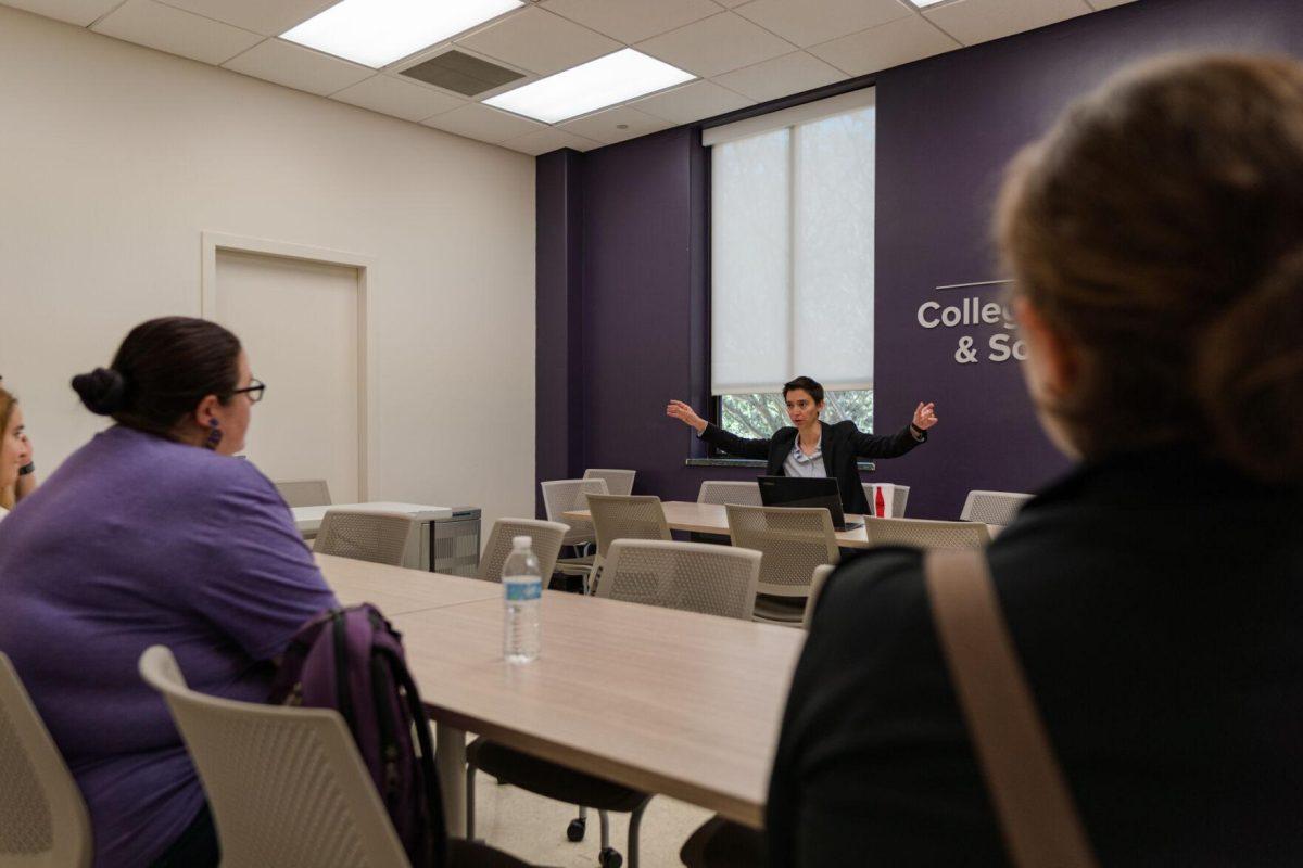 LSU Associate Professor of English Chris Barrett begins the Humanities and Social Sciences strategic meeting on Friday, Oct. 21, 2022, inside Hodges Hall on Field House Drive in Baton Rouge, La.