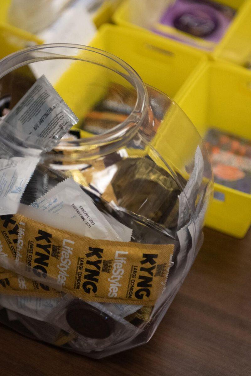 A bowl of condoms sits inside the Women&#8217;s Center on Tuesday, Oct. 4, 2022, on Veterans Drive in Baton Rouge, La.