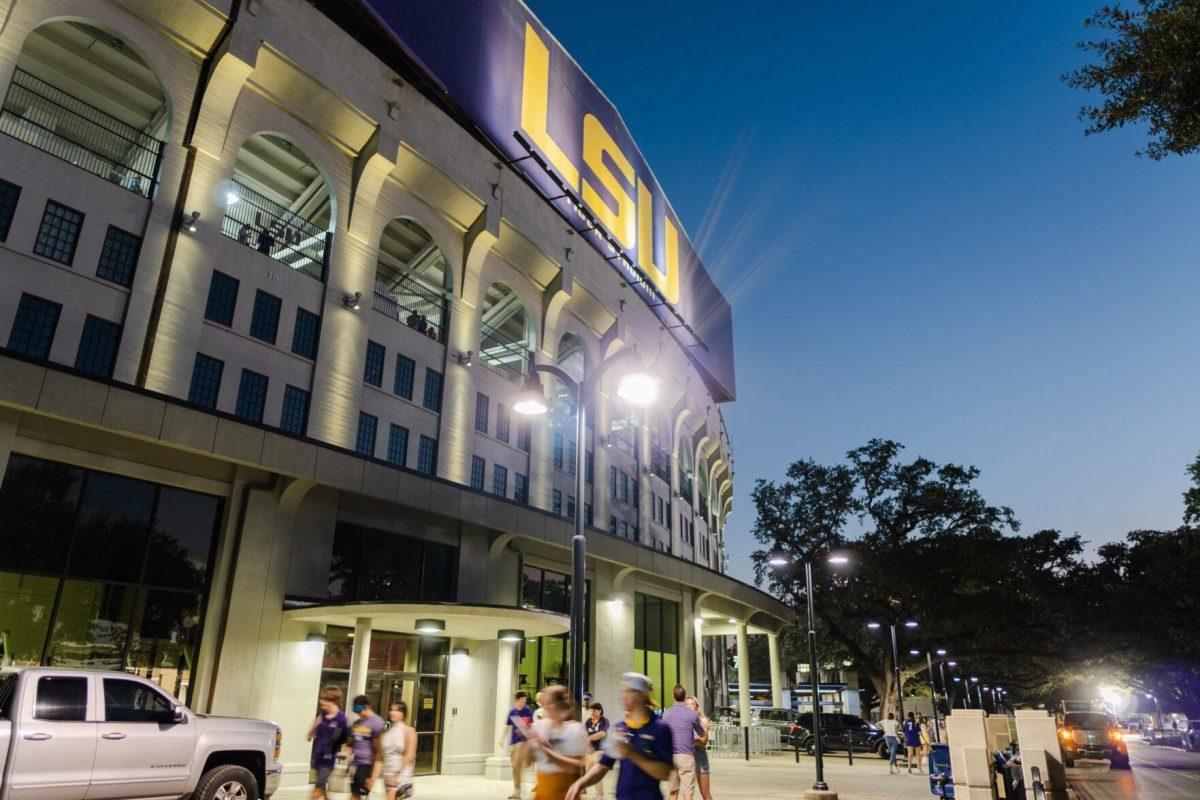 Fans leave Tiger Stadium on Saturday, Sept. 24, 2022, during halftime at the LSU vs. New Mexico game.