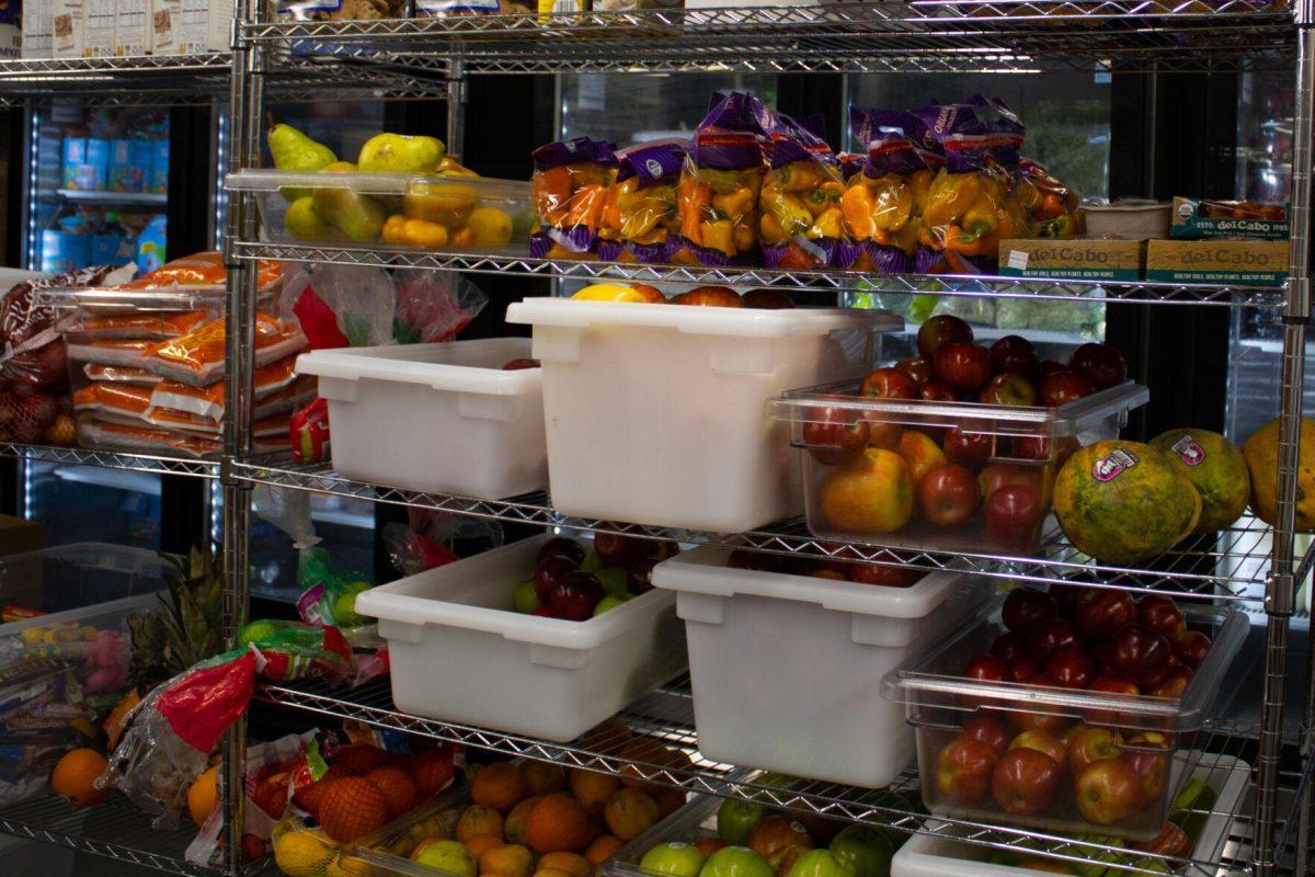 Fresh produce sits on the shelves on Thursday, Oct. 6, 2022, inside the food pantry at the LSU Student Union in Baton Rouge, La.