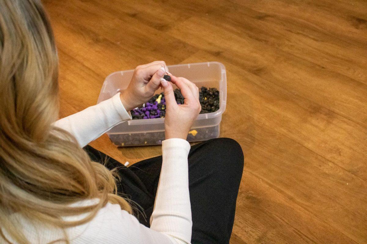 Sorority member of Zeta Tau Alpha demonstrates the correct way to pomp on Wednesday, Oct. 19, 2022, in the Zeta Sorority house on West Lakeshore Drive in Baton Rouge, La.