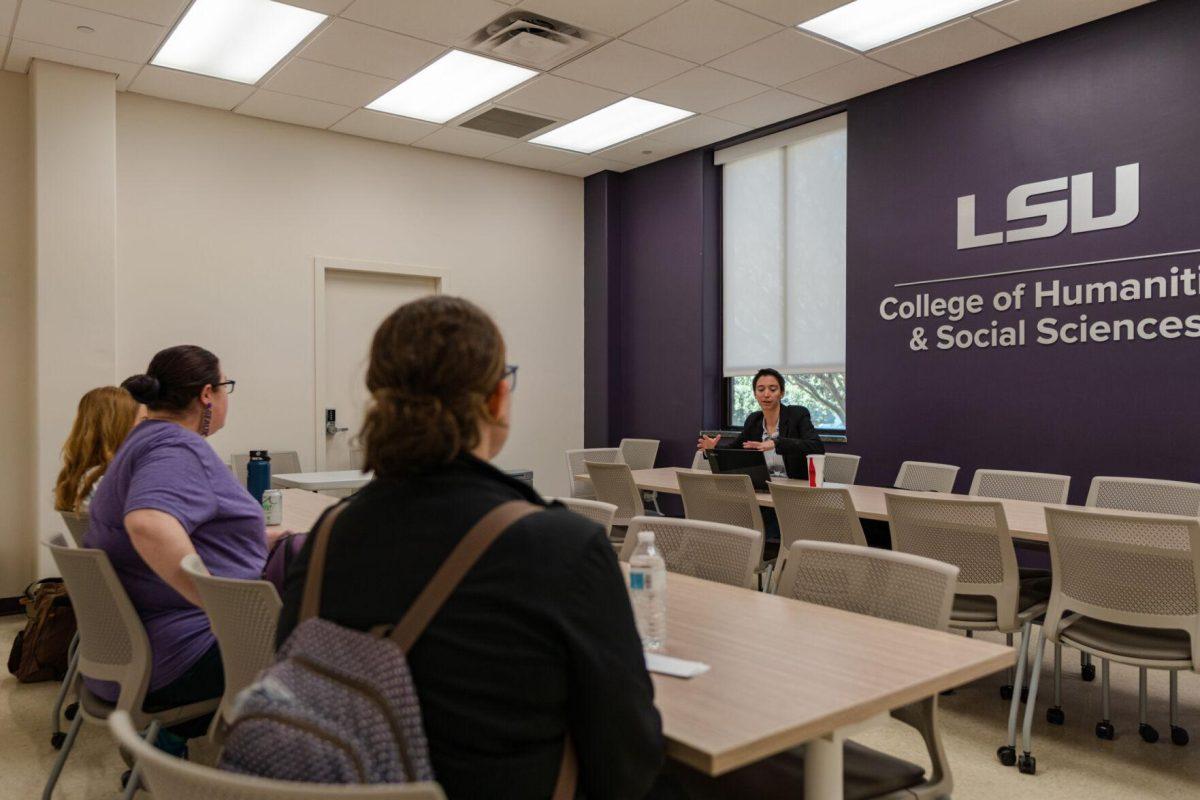 LSU Associate Professor of English Chris Barrett begins the Humanities and Social Sciences strategic meeting on Friday, Oct. 21, 2022, inside Hodges Hall on Field House Drive in Baton Rouge, La.