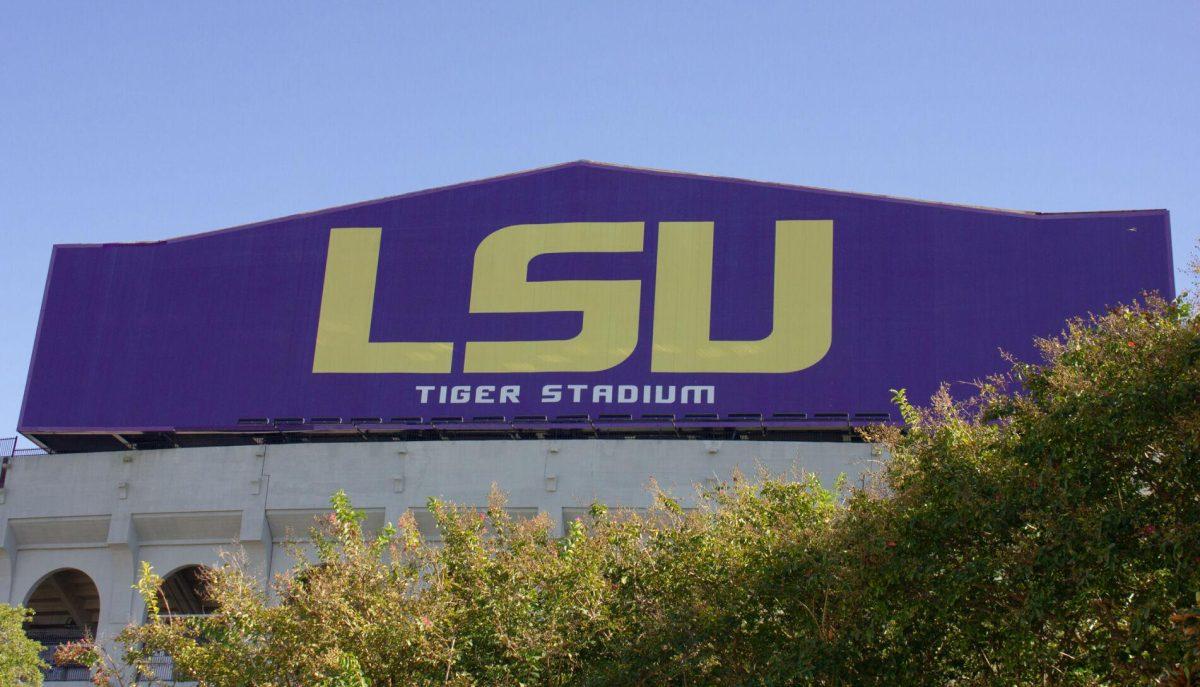 The purple sign rises on top of Tiger Stadium on Wednesday, Sept. 28, 2022, on N. Stadium Drive in Baton Rouge, La.