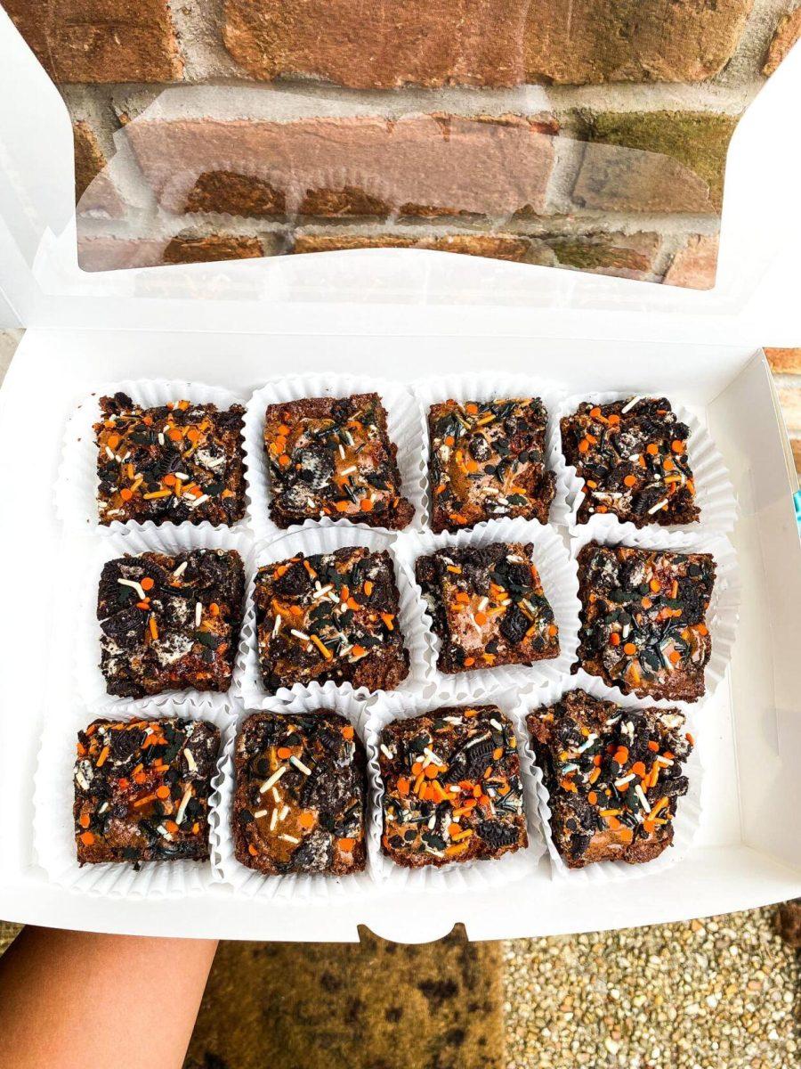 A box of Independent Sweets' seasonal loaded spooky brownies.