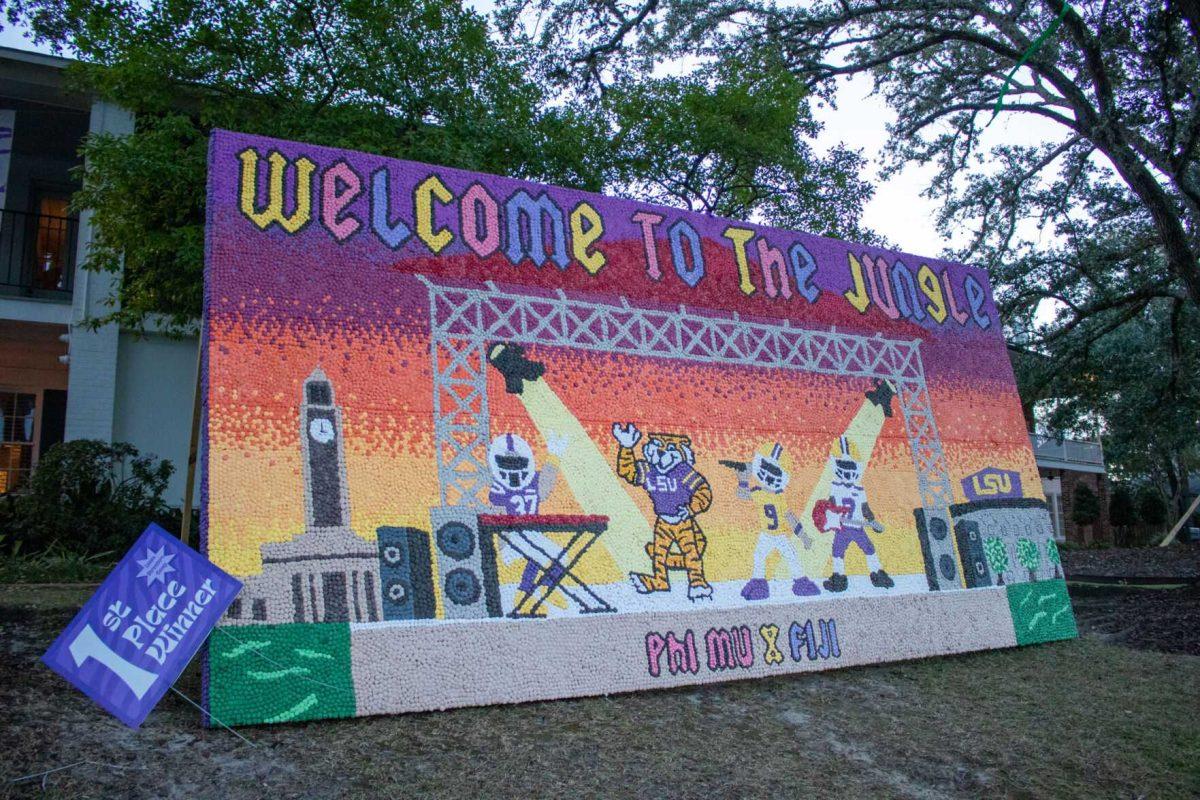 The Phi Mu sorority's pomping board wins first place in Homecoming Pomping board competition on Saturday, Oct. 22, 2022, on West Lakeshore Drive on LSU's Campus.