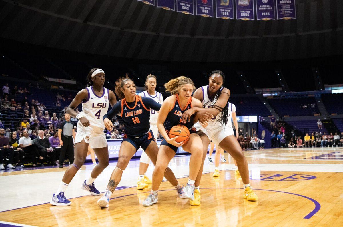 LSU women&#8217;s basketball freshman forward Alisa Williams (15) reaches for the ball during LSU&#8217;s 121-46 win in an exhibition game against Langston University on Thursday, Nov. 3, 2022, in the Pete Maravich Assembly Center on N. Stadium Drive in Baton Rouge, La.