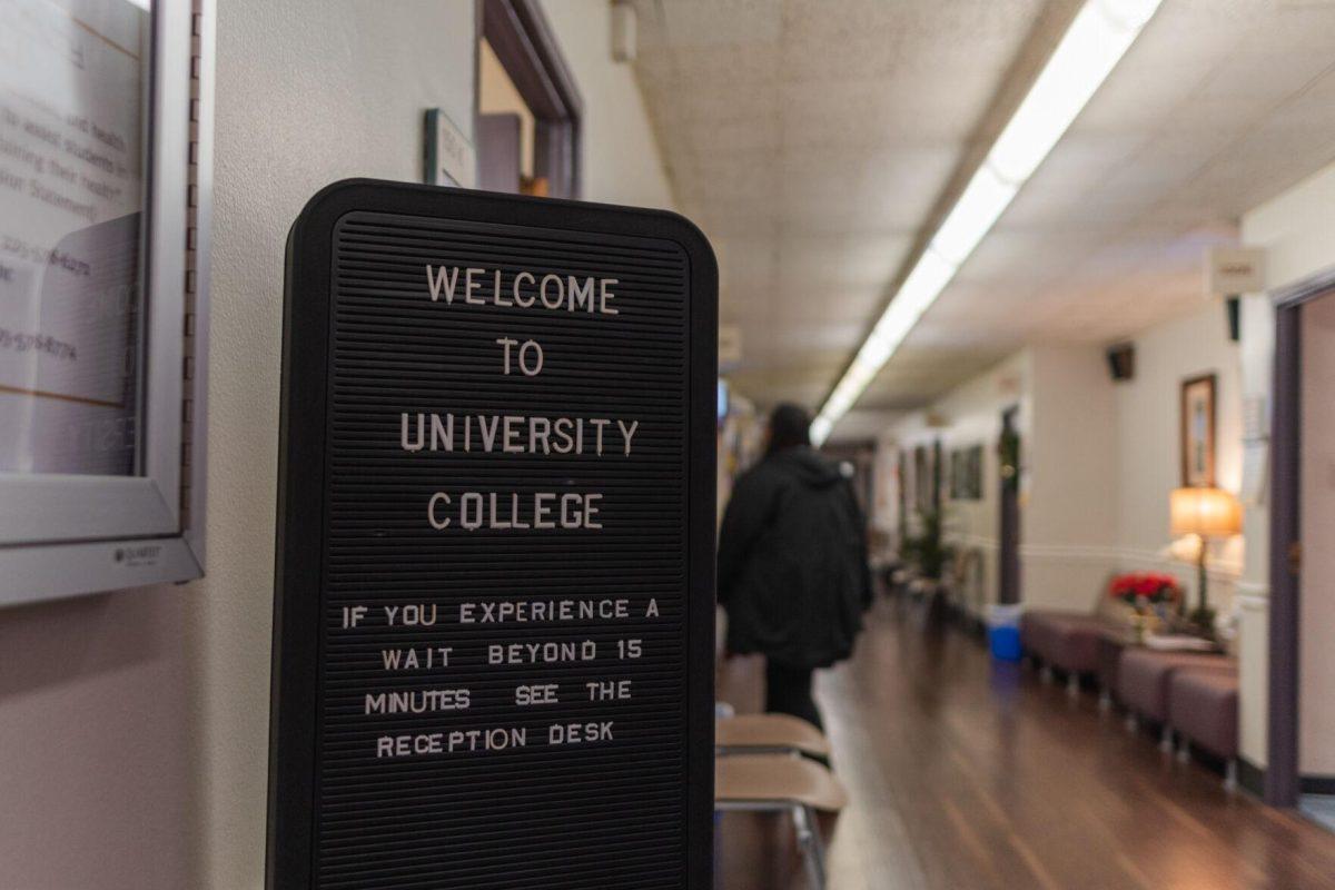 A sign welcomes guests to the University College on Tuesday, Nov. 22, 2022, inside Allen Hall on LSU&#8217;s campus.