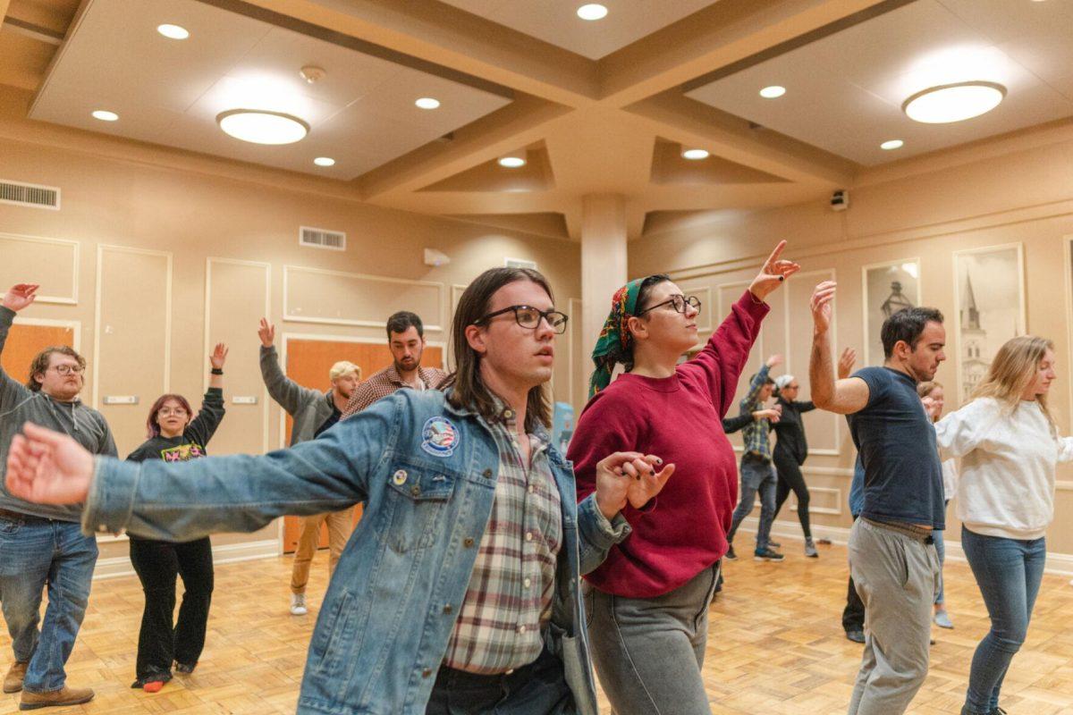 Dancers attempt the newest portion of the sequence on Tuesday, Nov. 15, 2022, inside the LSU Student Union in Baton Rouge, La.