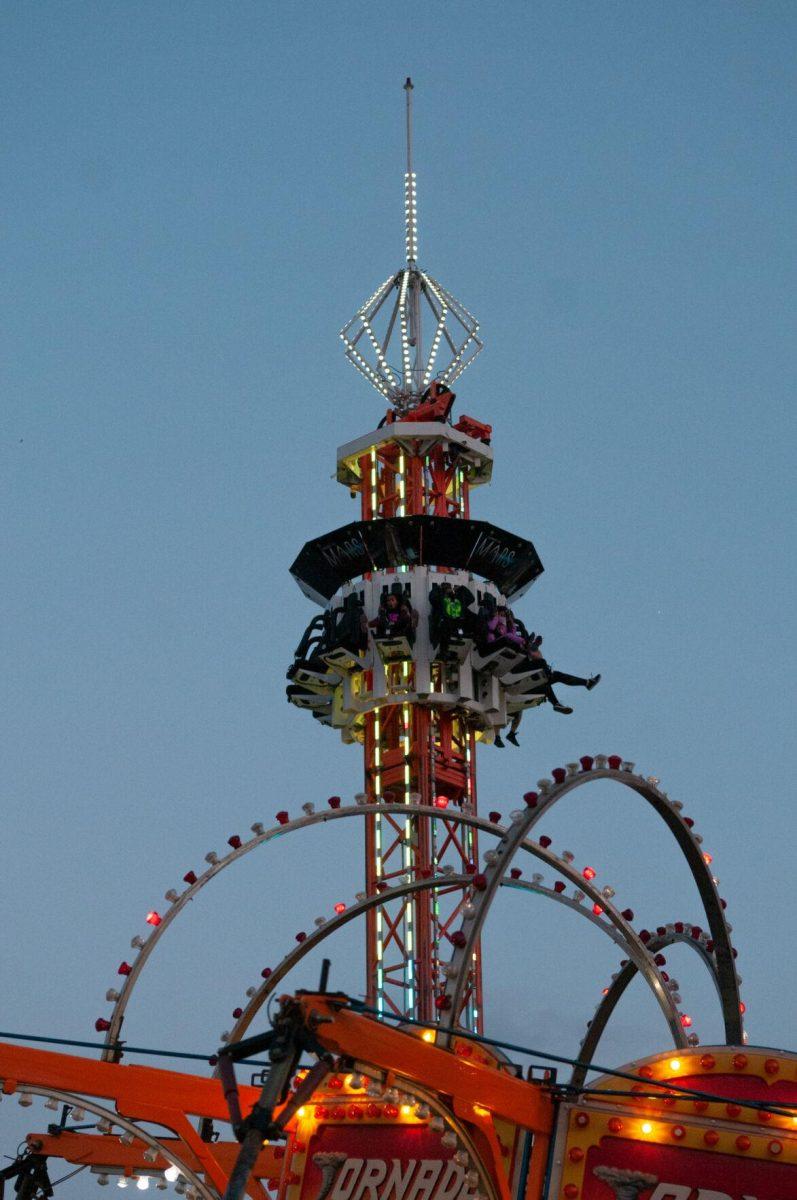 Adrenaline junkies sink to the ground on a ride at the Greater Baton Rouge State Fair on Sunday, Oct. 30, 2022, at the Lamar Dixon Expo Center in Gonzales, La.