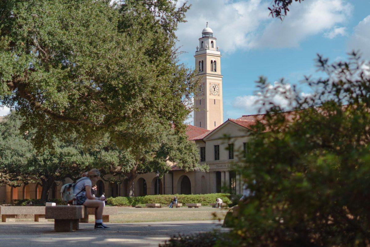 Memorial Tower rises above the Quad on Monday, Oct. 31, 2022, in Baton Rouge, La.