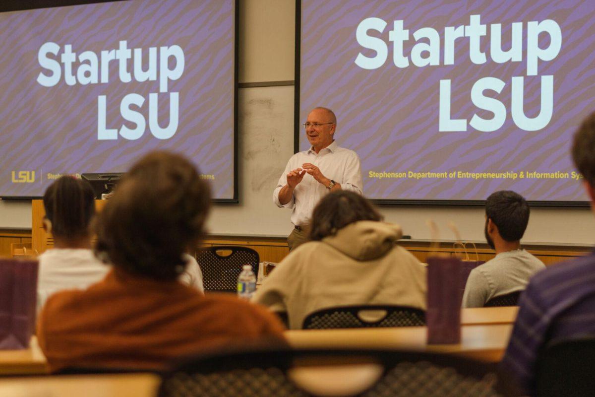 Edward Watson introduces the plan for the Startup LSU weekend on Friday, Nov. 11, 2022, inside the Business Education Complex on South Quad Drive in Baton Rouge, La.