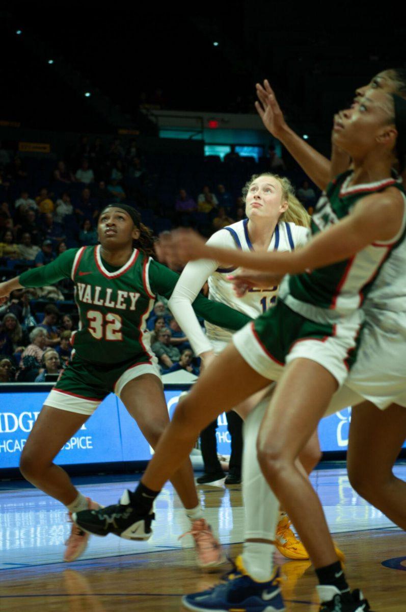 LSU women's basketball senior forward Emily Ward (11) moves toward the goal after shooting during LSU's 111-41 victory over Mississippi Valley State on Friday, Nov. 11, 2022, at the Pete Maravich Assembly Center on N. Stadium Drive.